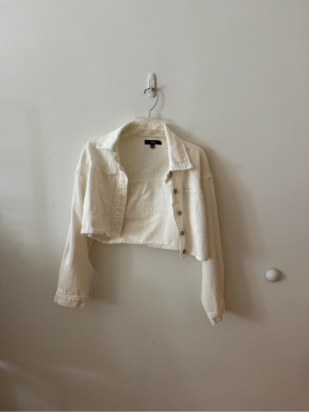 Lulu's Cropped Cream Denim Jacket